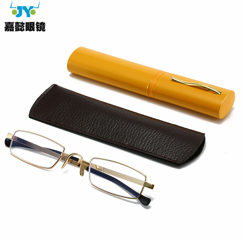 New Cross-Border Compact Aluminum Alloy Pen Holder Reading Glasses Quality Exhibition Fair Elastic Leg Leather Case Anti-Blue Light Reading Glasses New Cross-Border Compact Aluminum Alloy Pen Holder Reading Glasses Quality Exhibition Fair Elastic Leg Leather Case Anti-Blue Light Reading Glasses