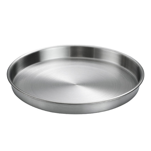 Korean stainless steel round plate large tray flat bottom shallow plate deep plate baking pan hot pot dish plate cake plate cafe fruit plate