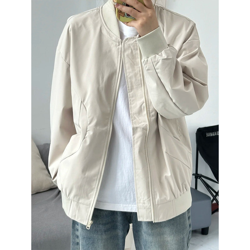 百搭美式休闲飞行员夹克男卡其色休闲外套秋冬弯刀cleanfit棒球服