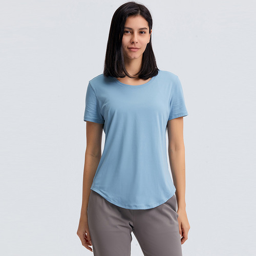 New lightweight, breathable, quick-drying, loose-fitting sports top, versatile slim-fitting solid-color fitness short-sleeved yoga wear
