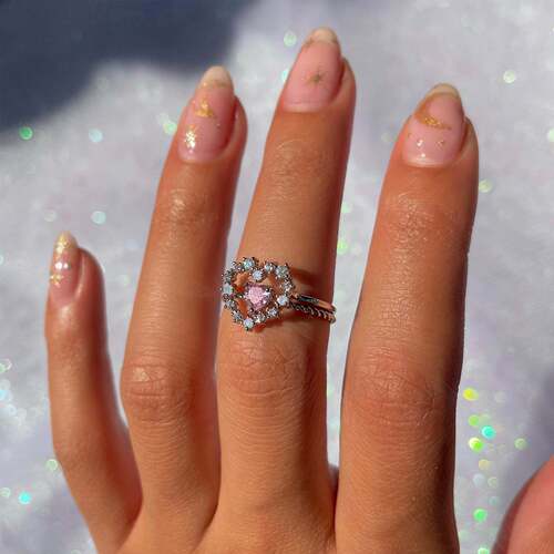 Copper-plated 18k gold fairy love ring micro-set diamond hand jewelry niche design ins style Japanese style ring jewelry