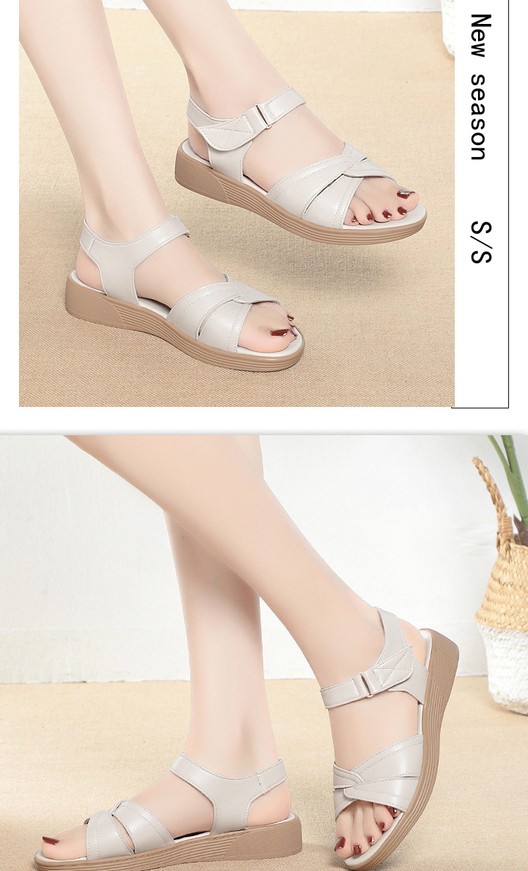 Sandal nữ đế bệt da bò quai chữ V mềm chống trượt đi biển — màu đen chi tiết 13