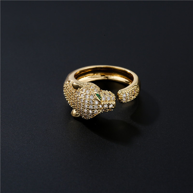 Fashion Copper Micro-inlaid Zircon Leopard Open Ring display picture 3