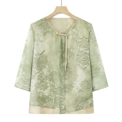 おしゃれなママのサマースーツ、おしゃれなおばあちゃんの服、薄手の母の日の服、中高年向けの中国風シャツ