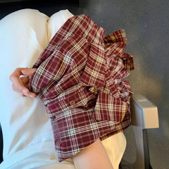 秋季ins风复古格子衬衫女宽松慵懒风百搭长袖文艺设计感上衣