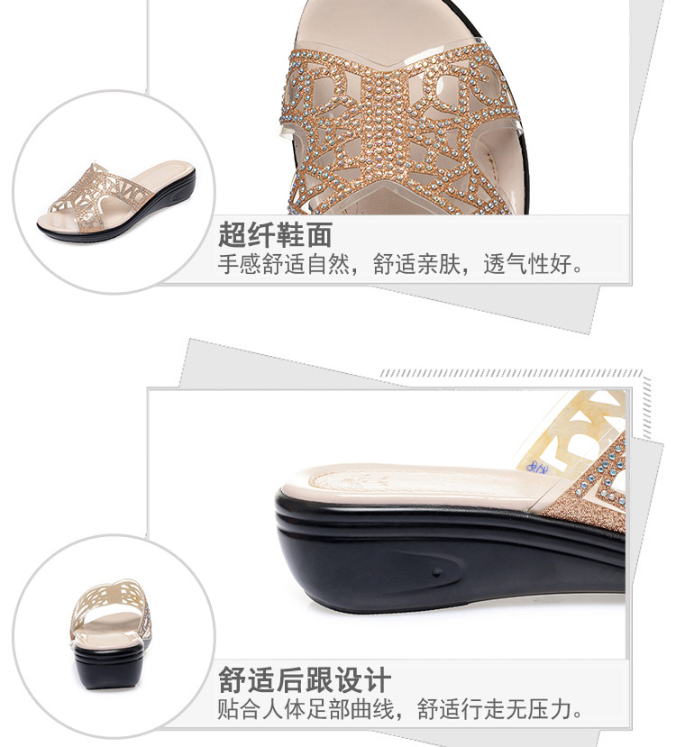 Dép xỏ ngón nữ đế bệt da thật đính đá rhinestone — Màu vàng chi tiết 14