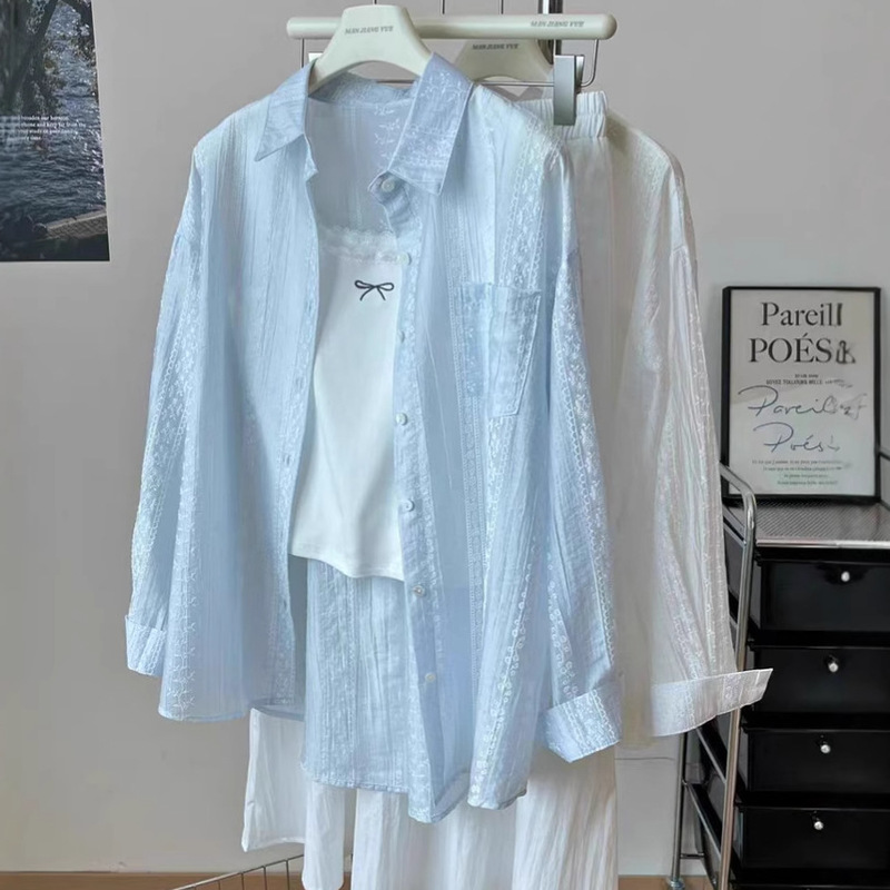 French Design Sense Niche Sunscreen Shirt Women's Summer New Korean Style All-match Loose Solid Color All-match Long-sleeve Top French Design Sense Niche Sunscreen Shirt Women's Summer New Korean Style All-match Loose Solid Color All-match Long-sleeve Top