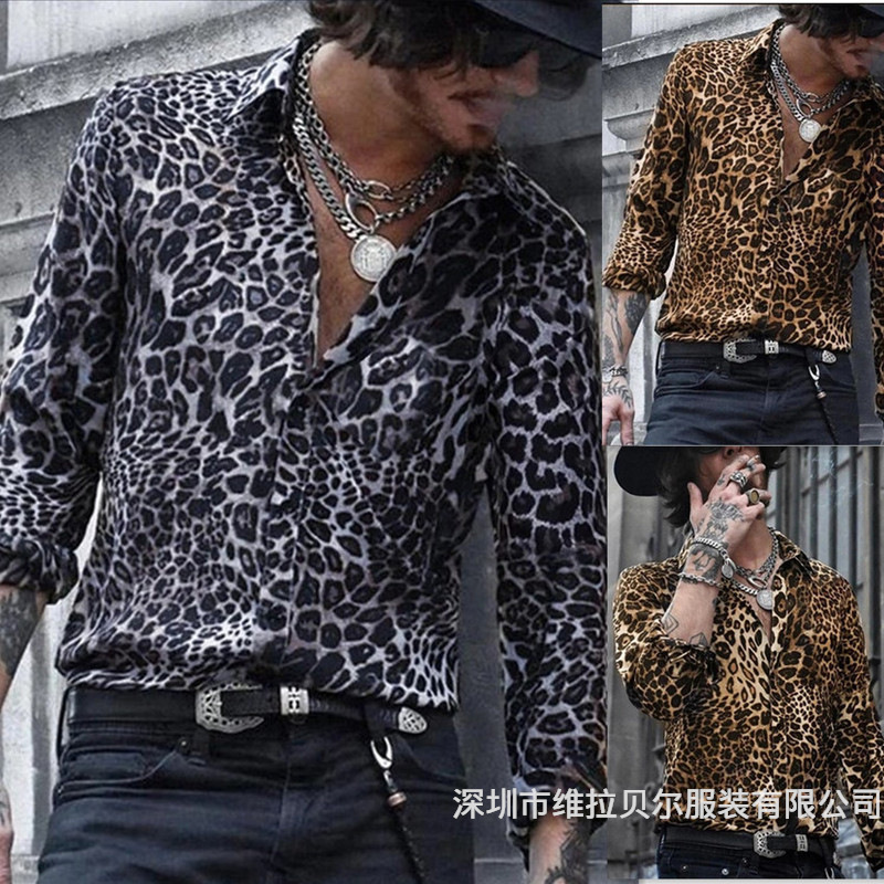 2 Colors in Large Stock, Cross-Border Foreign Trade Aliexpress Independent Site Men's Shirt with Turn-Down Collar and Leopard Print Long-Sleeve Shirt 2 Colors in Large Stock, Cross-Border Foreign Trade Aliexpress Independent Site Men's Shirt with Turn-Down Collar and Leopard Print Long-Sleeve Shirt