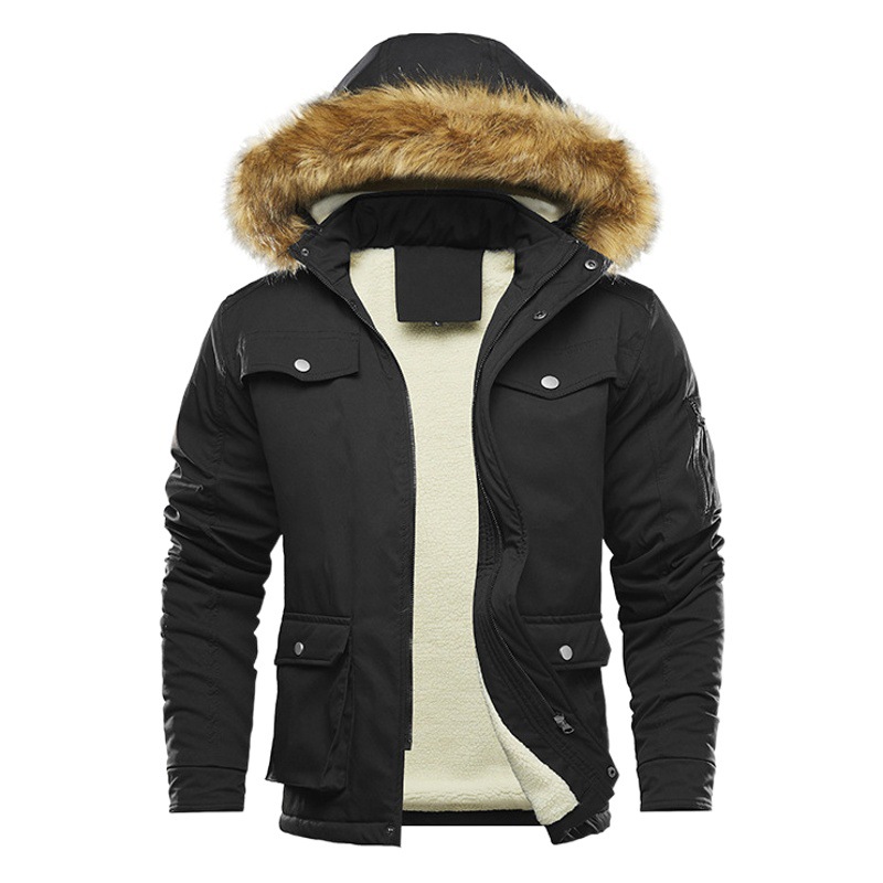 2022 nuevo engrosamiento cálido tamaño europeo de lana de cordero mediano y largo Cuello de piel de algodón acolchado abrigo impermeable cálido