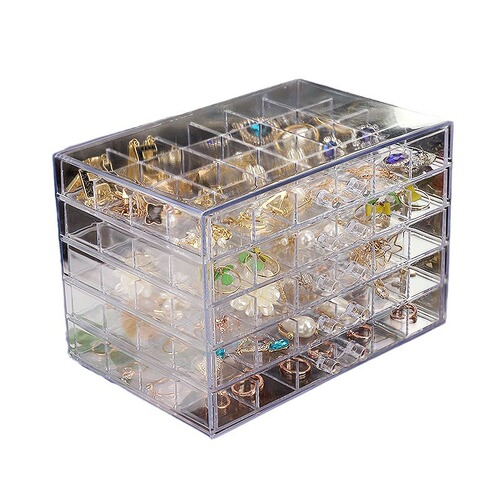 Transparent jewelry storage box, large capacity desktop jewelry organizer earring ring ring necklace bead box