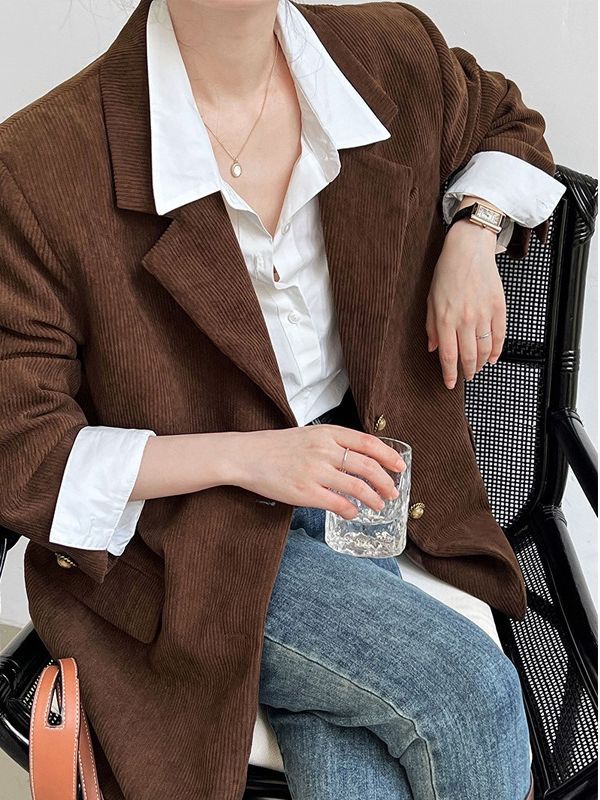Chaqueta de pana para mujer, estilo coreano, corte holgado
