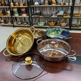 304不锈钢鸳鸯锅电磁炉锅二味火锅大容量家用商用锅露营双耳汤锅