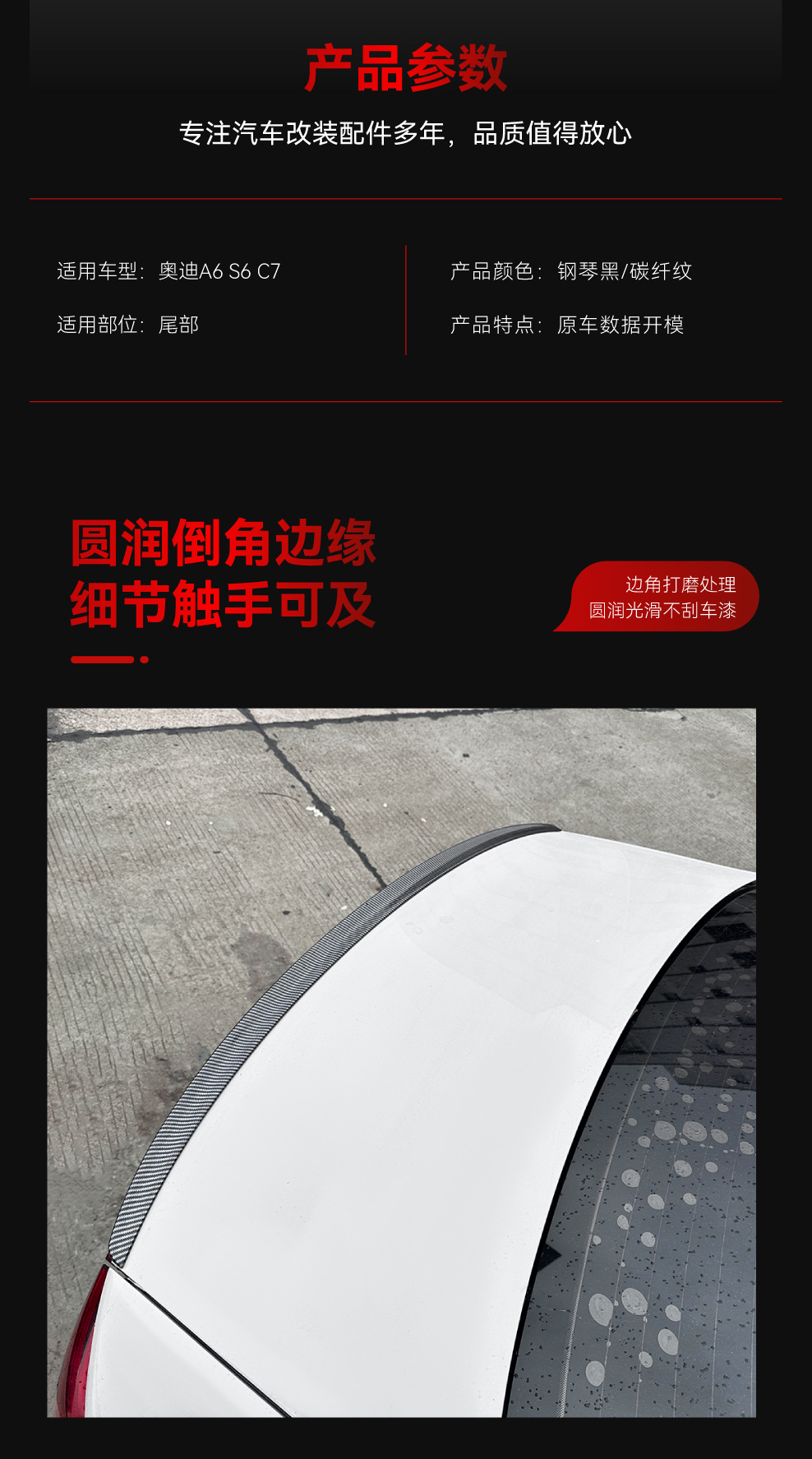 Suitable for 2012-2018 Audi A6 S6 C7 S Style Rear Wing Top Wing Spoiler Exterior Cross-Border Modification Accessories