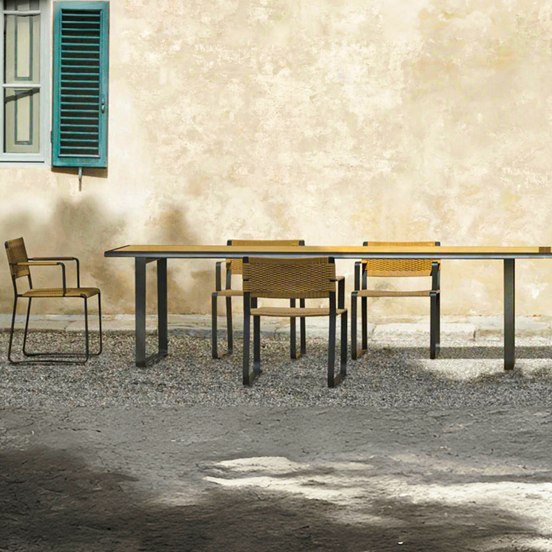 Conjunto de mesa y sillas de ratán para exteriores, mesa moderna y sencilla de aleación de aluminio, mesa larga impermeable para patio de hotel o villa, resistente a la intemperie image 4
