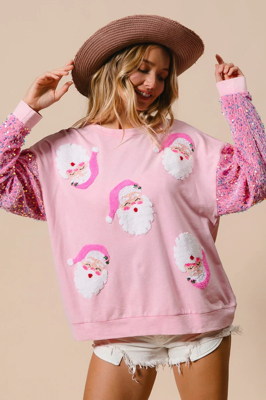 アマゾンの新型の越境欧米の婦人服の甘いスパンコールの袖の百合の上着のクリスマスの長袖の服の女性|undefined