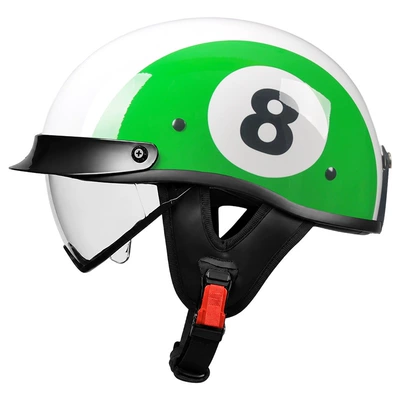 Motorcycle Safety Supplies — Retro Helmet Men's Motorcycle Half - green-8-balls-transparent-mirror-m55-56-head-circumference