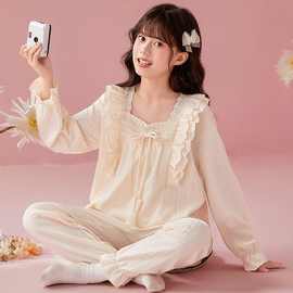 女童睡衣秋季纯棉长袖薄款2025新款儿童全棉春秋大童公主女孩网红