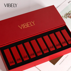 VIBELY中國紅不沾杯口紅禮盒套裝 10支裝啞光霧面不脫色正紅口紅