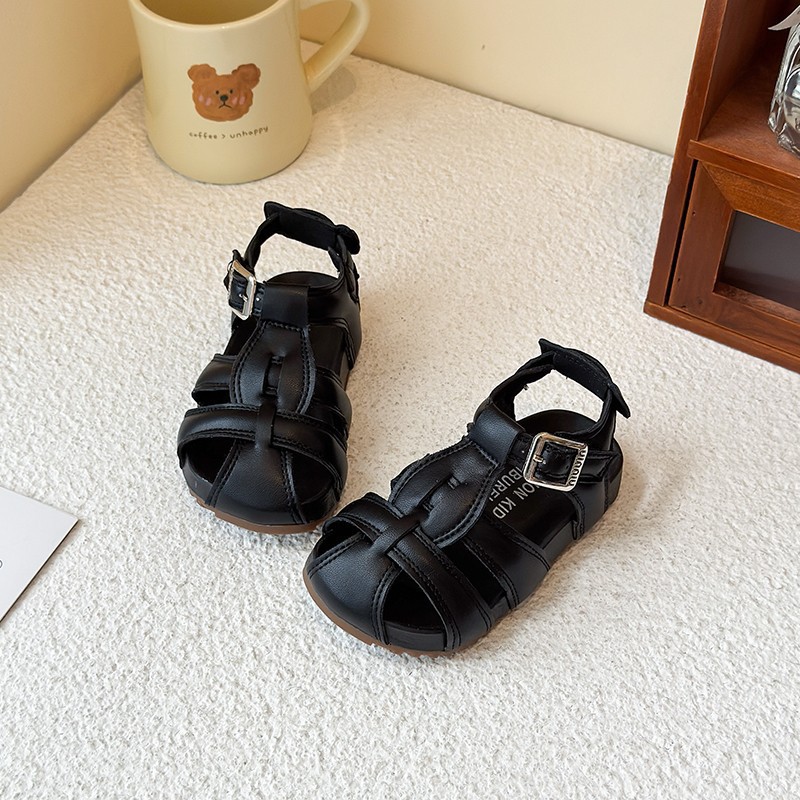 Sandali romani intrecciati in stile coreano da ragazza, semplici, a punta chiusa, estate 2026, suola morbida, scarpe da spiaggia, alla moda, con tacco piatto e traforato._voghion.com
