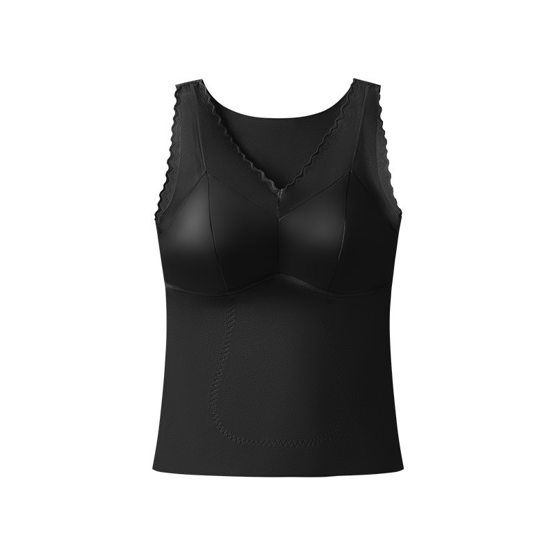Otoño y invierno satén seda parche chaleco caliente de cuello en V para mujeres con cojín de pecho en una camiseta de estómago cerrada camiseta superior