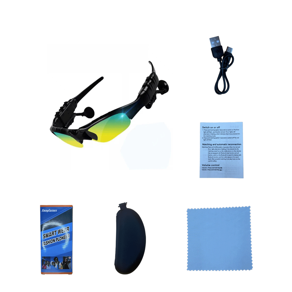 Juego completo de lentes verdes degradados con montura negra (incluye caja de color, funda de cuero, paño para gafas, manual y cordón).