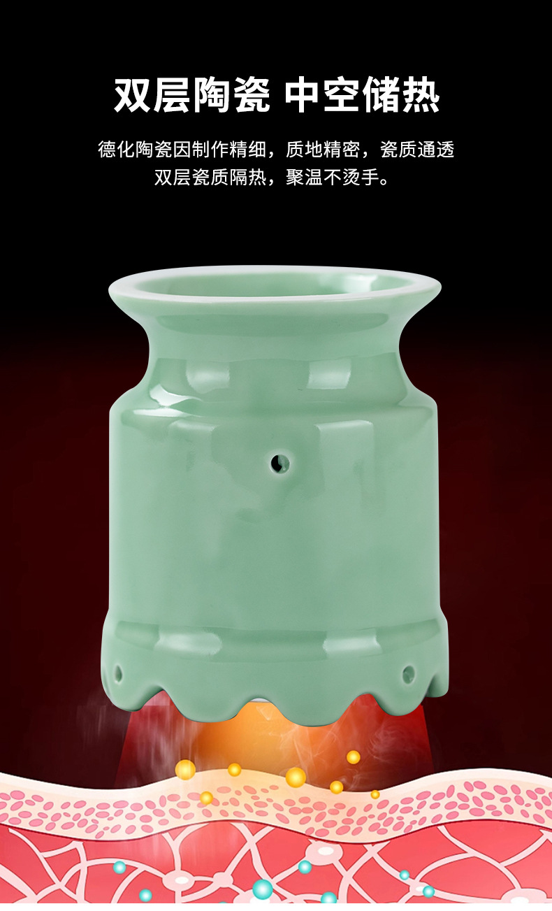 Ceramic Lotus Moxa Cup Gua Sha Warm Moxibustion Device for Neck Meridian Care 0.5kg overview