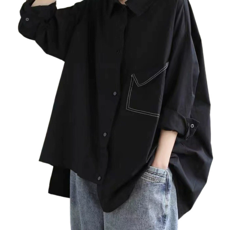 Solid shirt, autumn, for plus size ladies