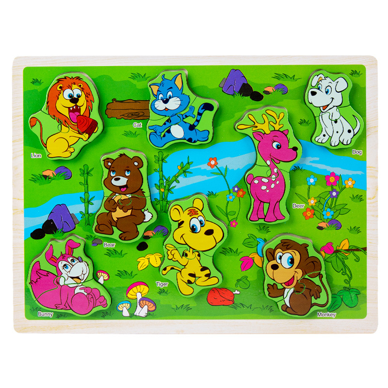 Educación temprana iluminación de madera tridimensional animal tráfico mar puzzle juguetes para niños pequeños puzzle juguetes de bloques para bebés
