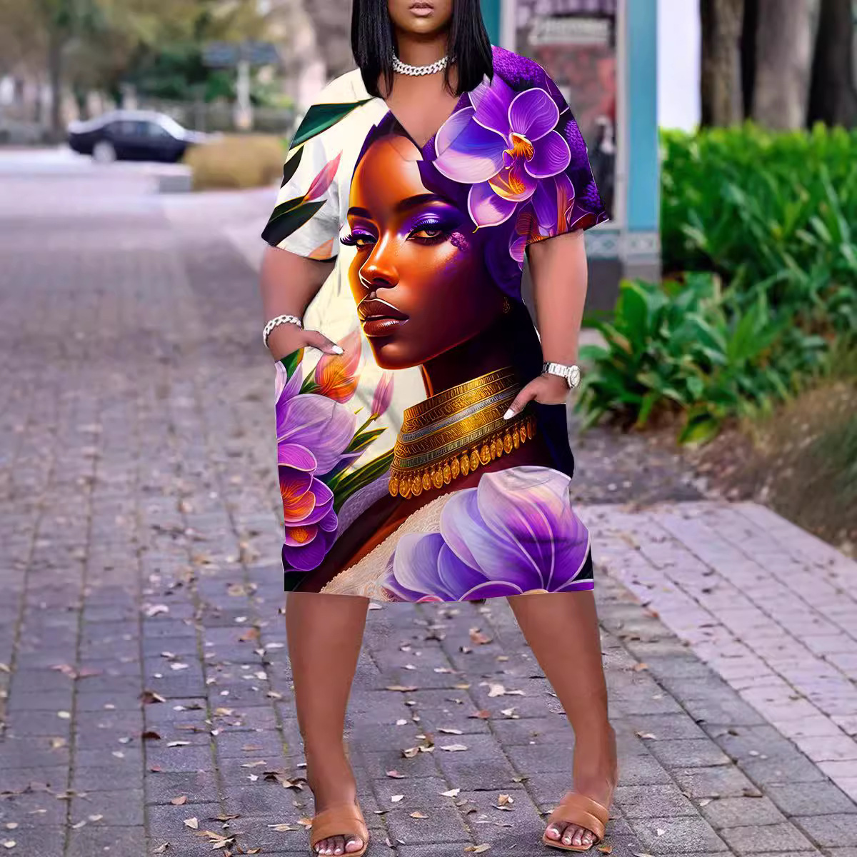 Foreign Trade Cross-Border 2025 New 3D Digital Printing Amazon European and American Summer Urban Casual Loose Dress for Women