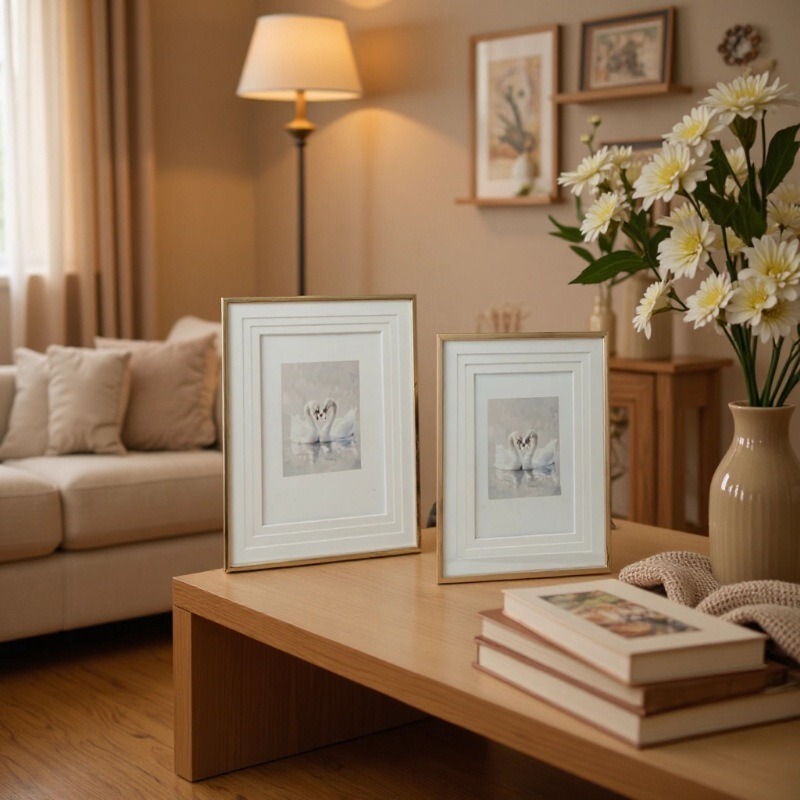 Silver Metal Frame Inlaid with Three-Layer Cardboard Photo Frame, Soft Decoration Simple Photo Frame Table