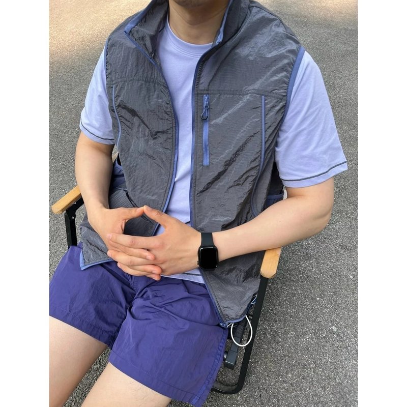 山系户外 轻量化 拼色 褶皱感金属尼龙 速干透气立领凉感马甲男女|undefined
