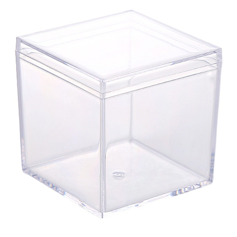 Caja cuadrada transparente de plástico cristalino con tapa y base de 5.5*5.5*5.5cm para slime, dulces, acrílico.