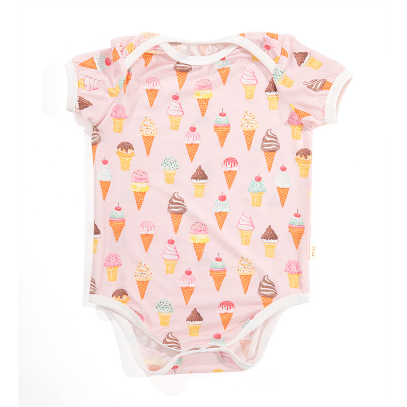 Verano fino de fibra de bambú funda de bebé manga corta traje elástico masculino y femenino bebé mameluco Rosa transfronterizo