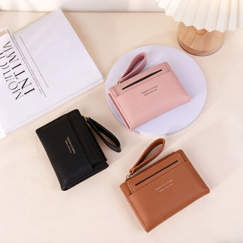 Summer New Short Style Women's Wallet and Card Holder All-In-One Multi-Functional Solid Color Simple Zipper Wallet High-End Coin Purse