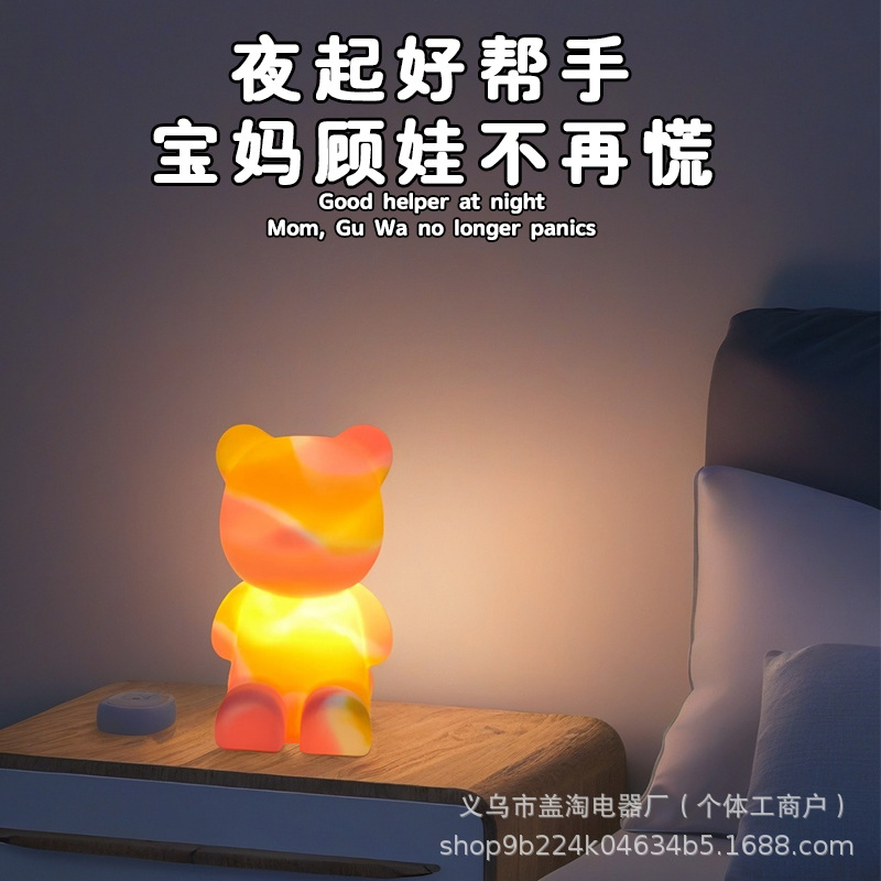 Oso violento, modelo de celebridad de Internet, luz nocturna de dibujos animados, luz de palmaditas, regalo de cumpleaños para niñas, decoración creativa de lámpara de sueño de luz suave