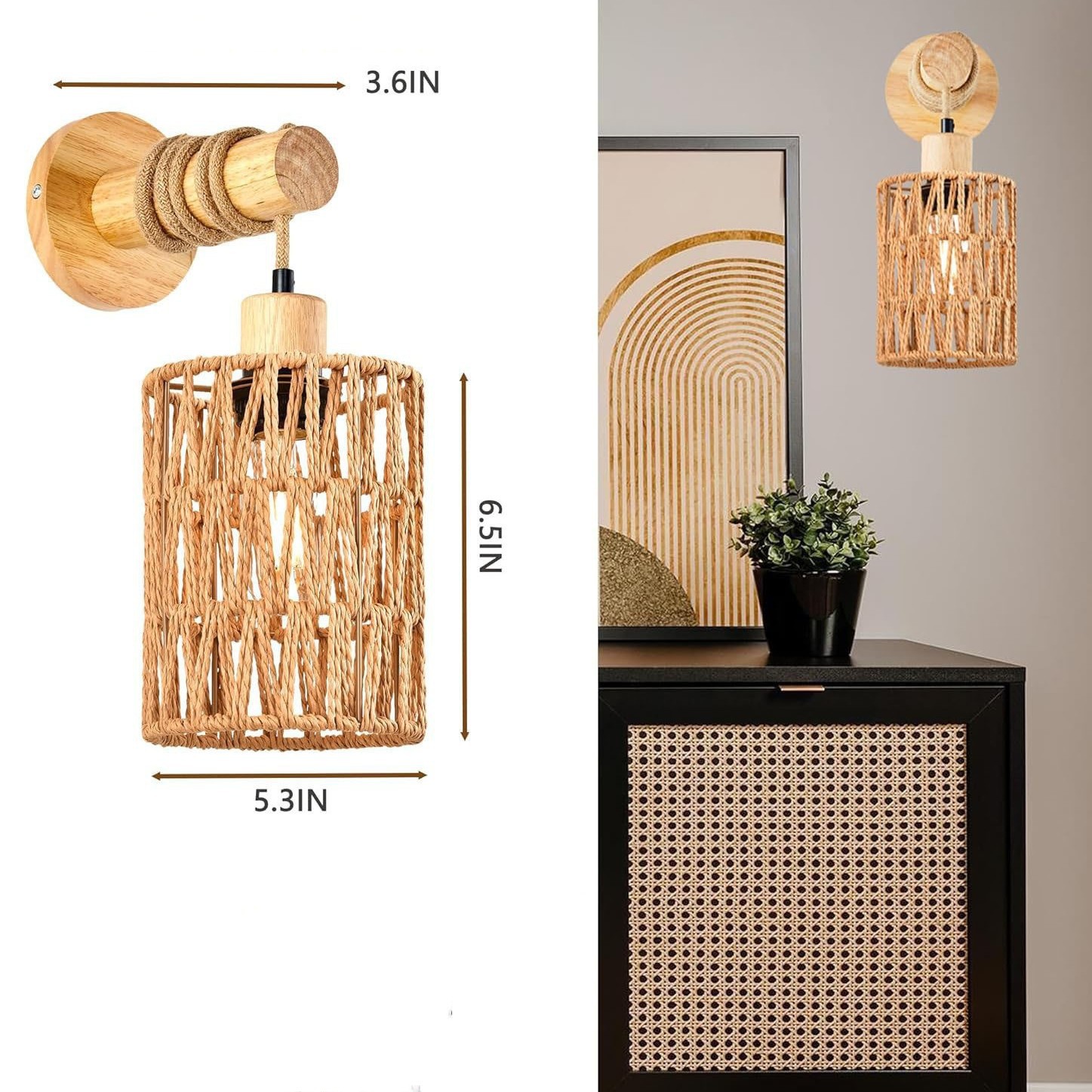 Lámparas transfronterizas de Zhongshan, restaurante de estilo retro, pasillo, dormitorio, cama, casa de familia, cuerda de cáñamo de ratán hecha a mano, pared de madera