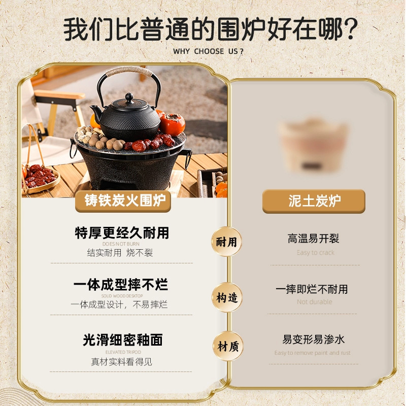 鋳鉄炉囲炉でお茶を煮る炉セット家庭用鋳鉄炭火炉屋外庭園焼肉炉オーブン|undefined
