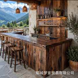 诧寂风老榆木复古民宿前台收银台可定餐厅酒店吧台做旧咖啡厅吧台