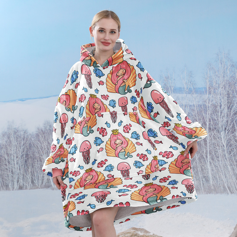 Pijamas transfronterizos engrosados de doble capa perezoso puede usar manta perezosa de franela perezoso con capucha pijamas de doble capa perezoso desgaste exterior