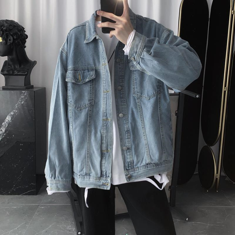 Hong Kong Style Casual All-match Retro Washed Blue Denim Jacket Men's Spring And Autumn Korean Version Trend Loose Men's Jacket