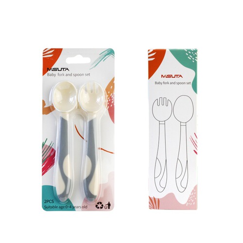 Misuta children's fork spoon baby spoon learns to eat training spoon twist spoon silicone spoon baby spoon can be bent