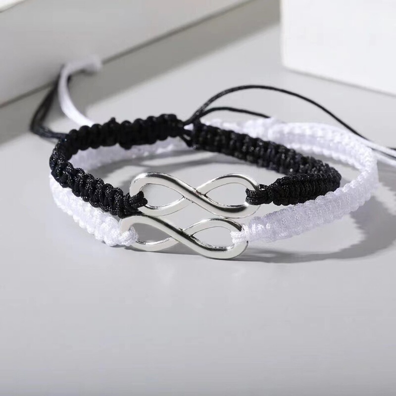 Cross-border Hot-selling Hand-woven 8-character Unlimited Love Flat Knot Bracelet for Men and Women Friendship Couple Black and White Adjustable Hand Rope Cross-border Hot-selling Hand-woven 8-character Unlimited Love Flat Knot Bracelet for Men and Women Friendship Couple Black and White Adjustable Hand Rope