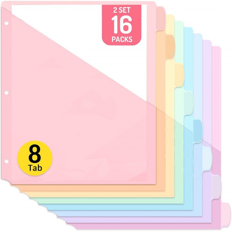 Transfronterizos para bolsas de archivos de estudiantes de color transparentes clasificadas 2 compartimentos de plástico 8 etiquetas directas de fábrica