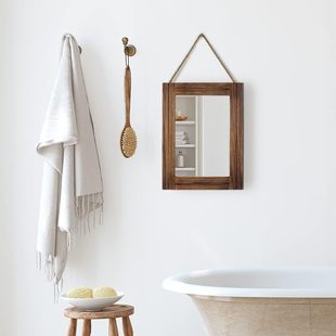 Retro Wabi-Sabi Style Solid Wood Vanity Mirror Square Wall-Mounted Desktop Makeup Mirror B&B Entrance Mirror