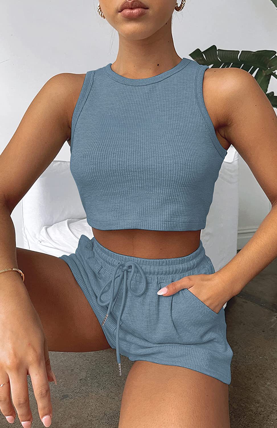 Summer Season Women'S Gender Pocket Design Fashion, Streetwear Style Street Women'S Fashion Streetwear Solid Color Polyester Pocket Shorts Co-ord Set Shorts Sets