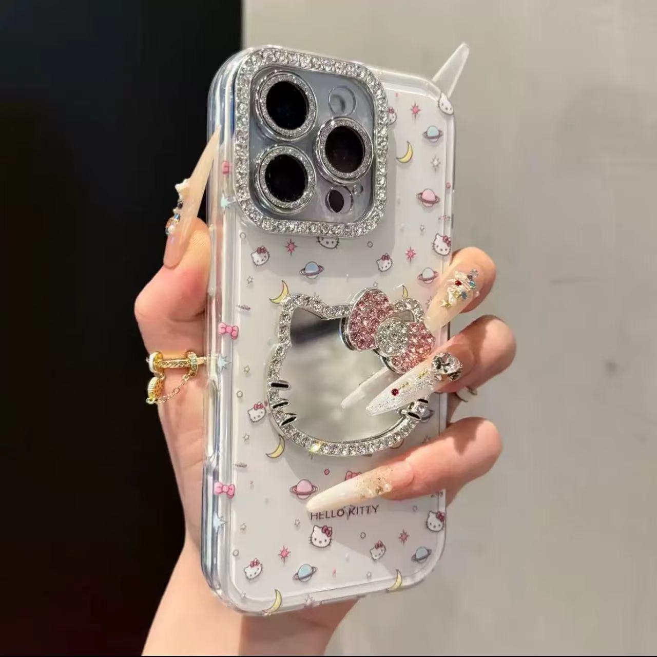 Espejo kt tridimensional estilo ins color sólido para iPhone16 Apple 15ProMax/14 funda para teléfono móvil 13 diamante flash 15