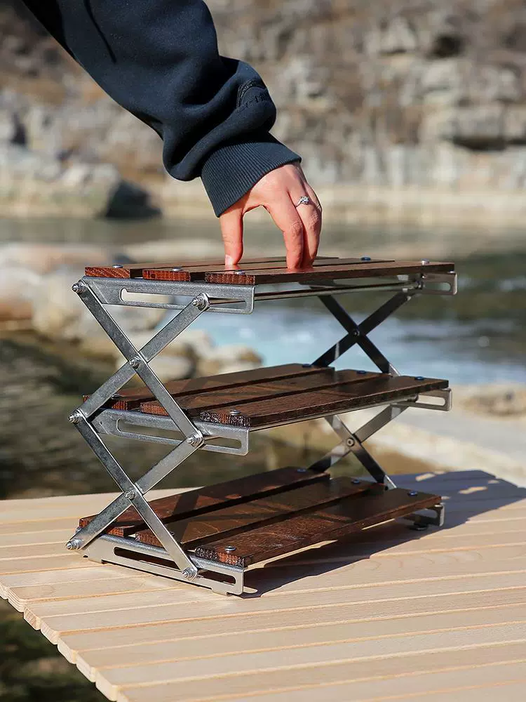 Открытый Кемпинг Складной Стол Шкаф Полка Для Хранения Многофункциональный Портативный Пикник Установка-Бесплатная Кемпинг Твердая Деревянная Стеллаж Для Хранения