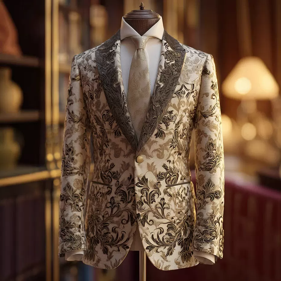 2025秋冬新款男装西装3D印花复古圣诞休闲时尚西装领外套西装