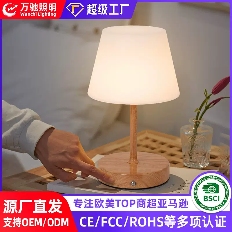 跨境新款滚塑蘑菇灯台灯床头高级感中古风可充电创意卧室装饰桌灯