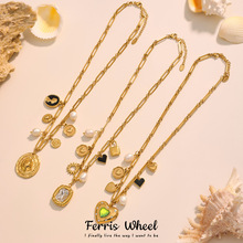 摩天轮不锈钢方块锆石DIY配件项链爱心淡水珍珠重金属18k真金饰品